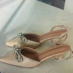 Elegant Cream Women's Heels with Rhinestone Detail